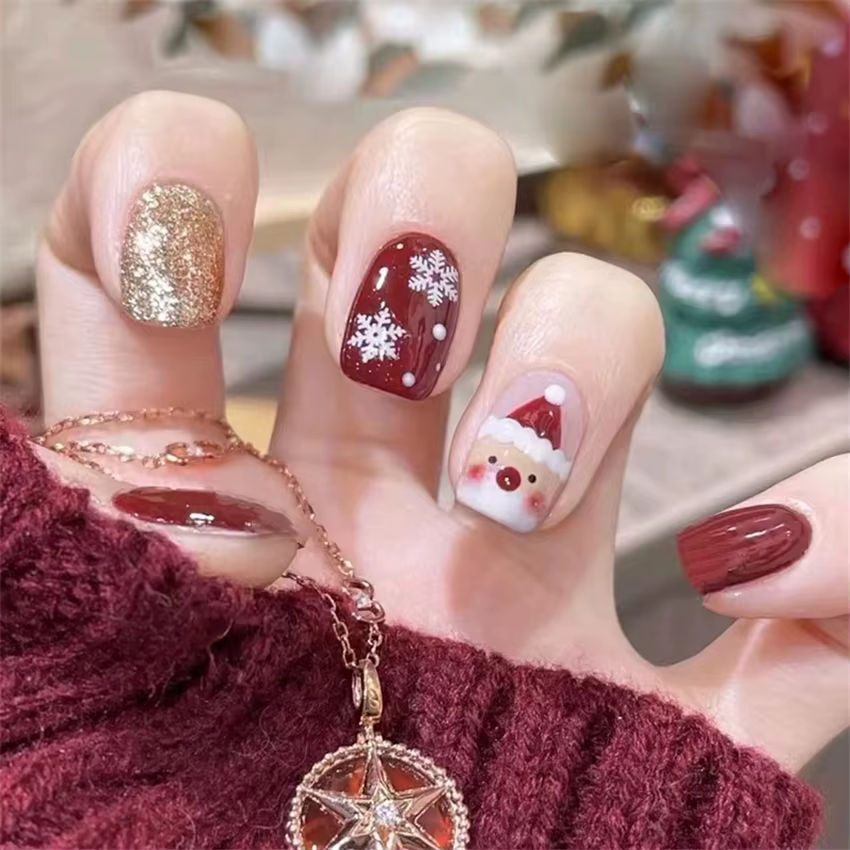 24 pièces/ensemble français court carré acrylique portant des faux ongles couverture complète adhésif