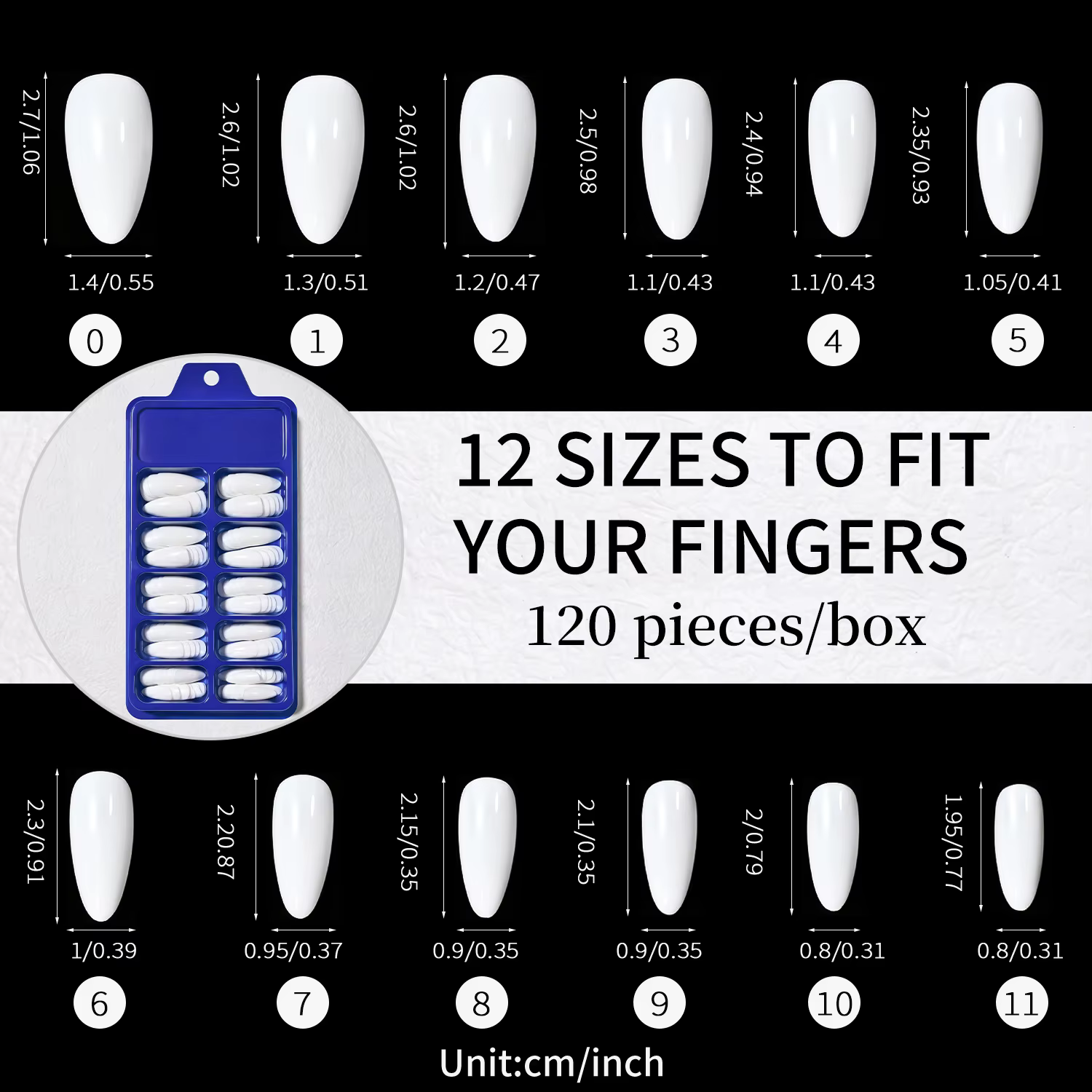 1 Boîte de 120 faux ongles brillants blanc laiteux en forme d'amande