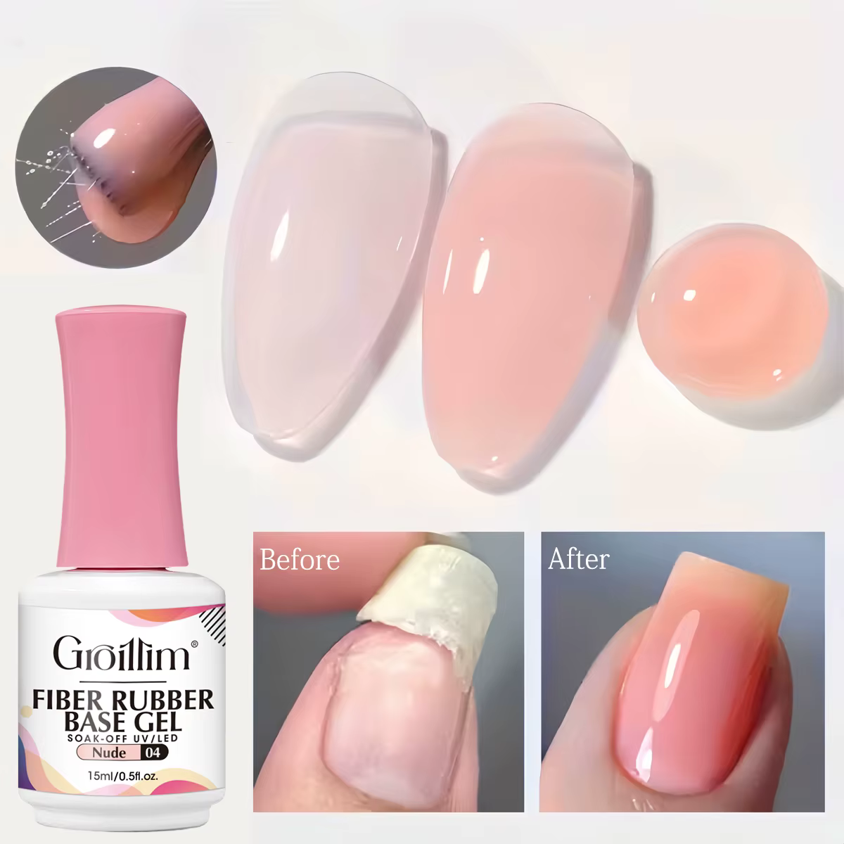 Gel de base en fibre hypoallergénique Groillim - Gel à ongles à séchage rapide