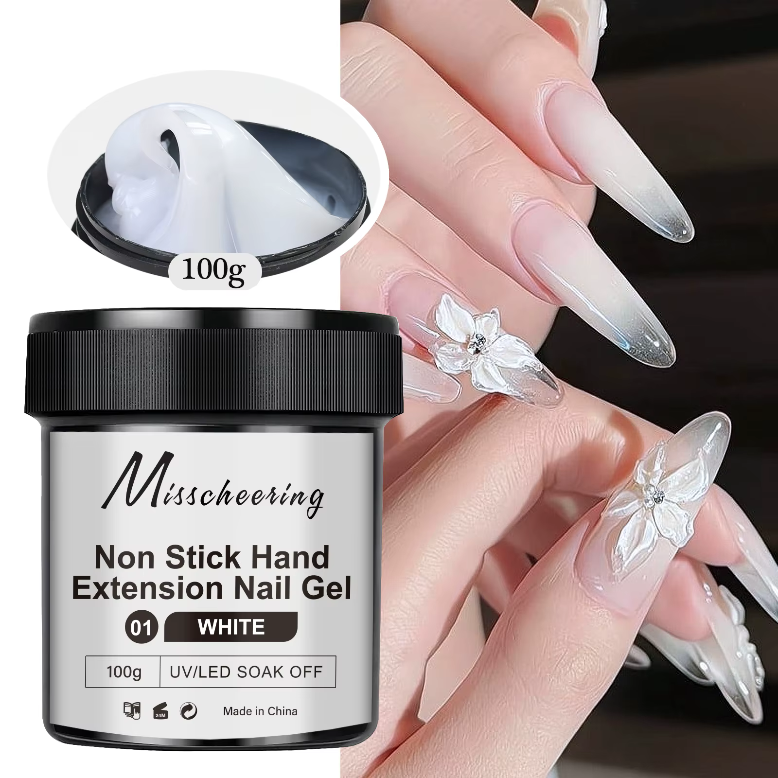 Gel d'extension d'ongles dur rose clair/blanc laiteux