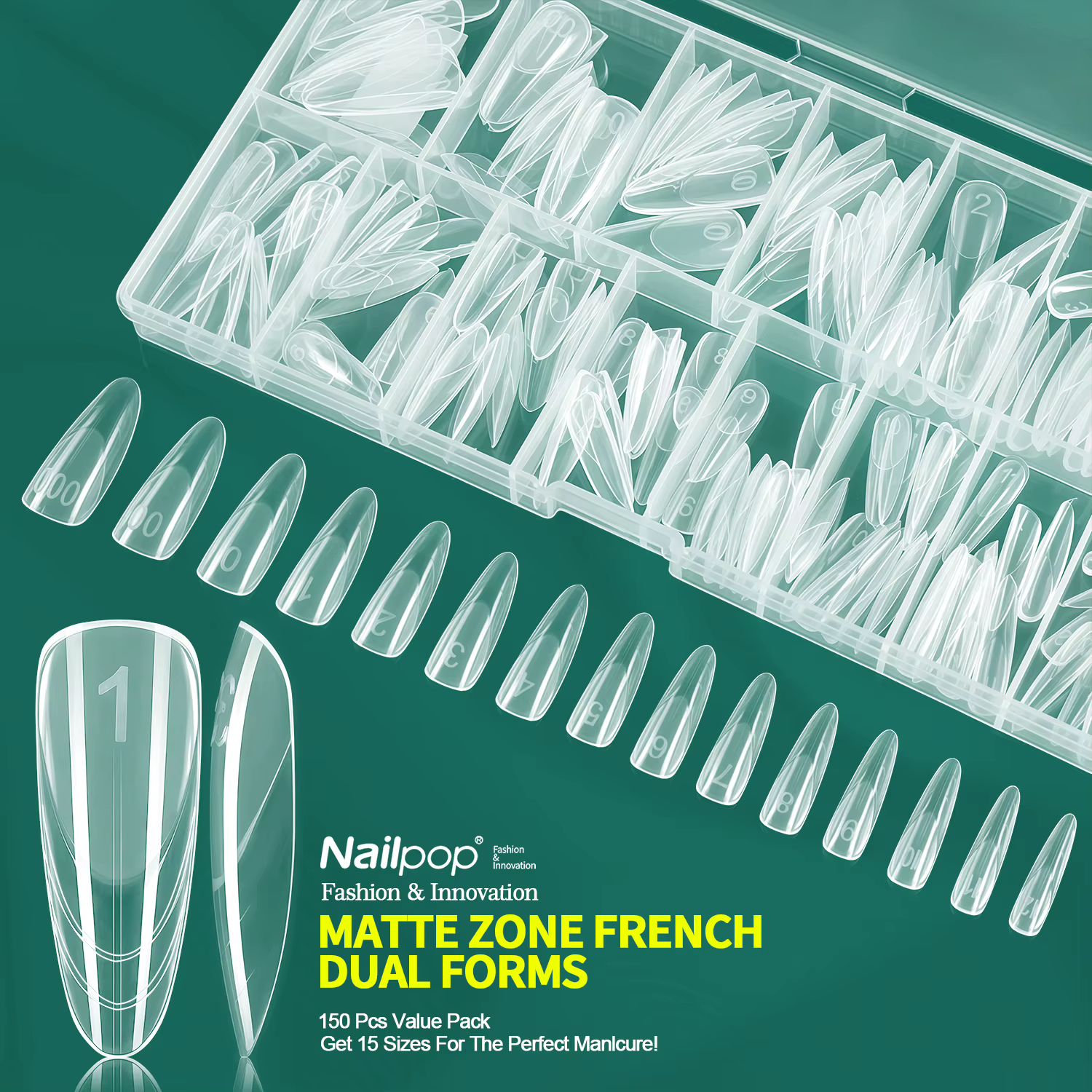 Nailpop French Zone Dual Nail Forms 15 Tailles Ultra Résistantes Professionnelles Faciles à Réutiliser pour Extension