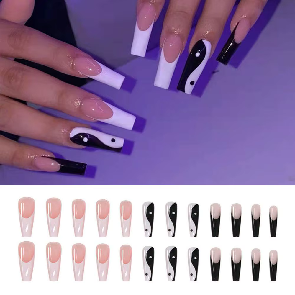 Faux Ongles Longs en Forme de Cercueil pour Manucure