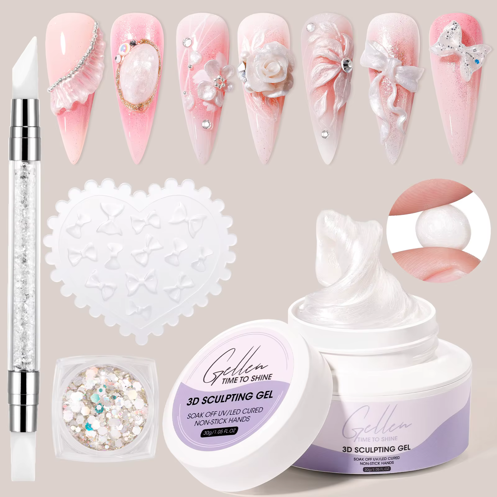 Kit de Gel Sculptant 3D pour Ongles 30g Blanc Nacré