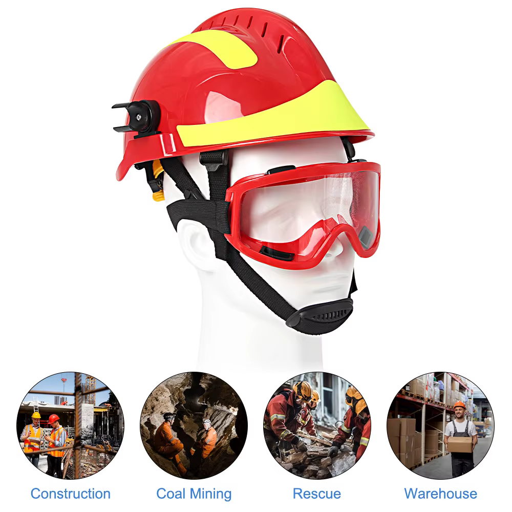 Casque de pompier, casques de sécurité pour les interventions d'urgence, casque de protection ABS pour pompiers avec support pour lampe torche et ensemble de lunettes de protection