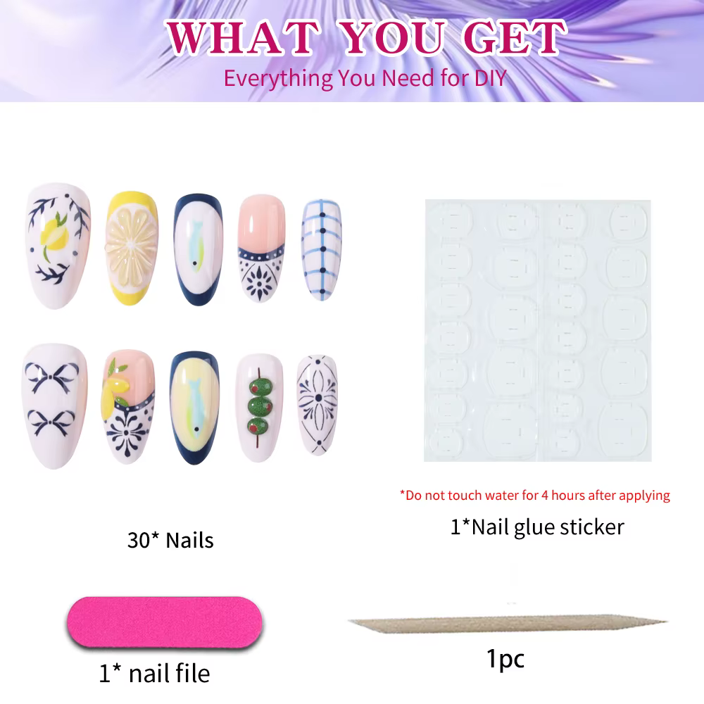 24 faux ongles press-on en acrylique