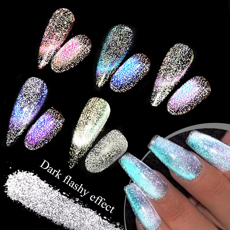 Poudre à ongles magnétique réfléchissante noir bleu caméléon paillettes poussière métallique Chrome brillant Pigment Nail Art manucure décoration bricolage