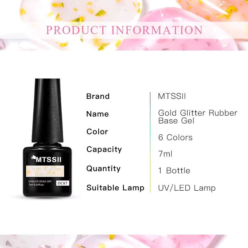 Mtssii 7ml or paillettes caoutchouc Base Gel vernis or rose blanc laiteux Semi Permanent UV LED Nail Art Gel