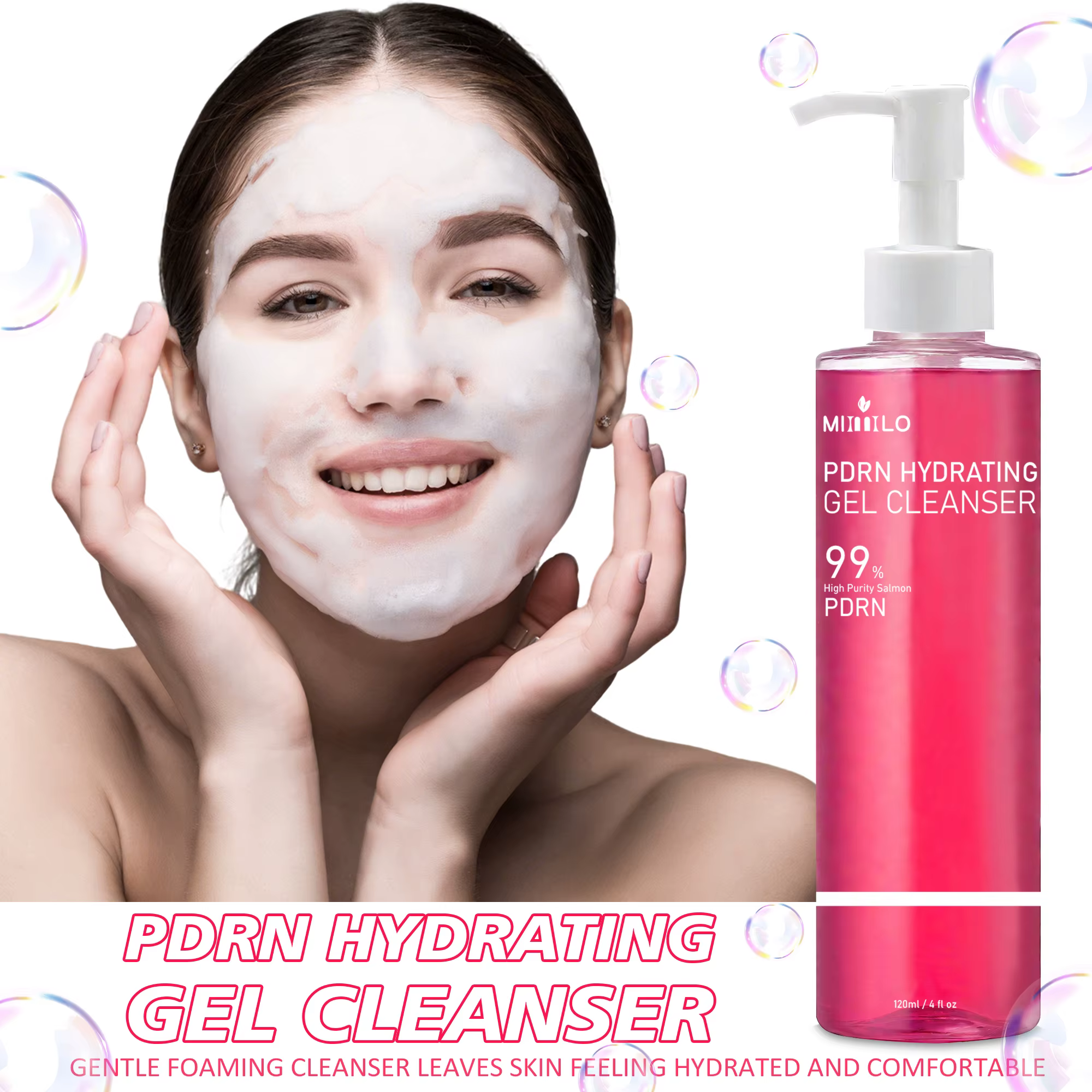 Gel nettoyant en mousse rose saumon DNA PDRN