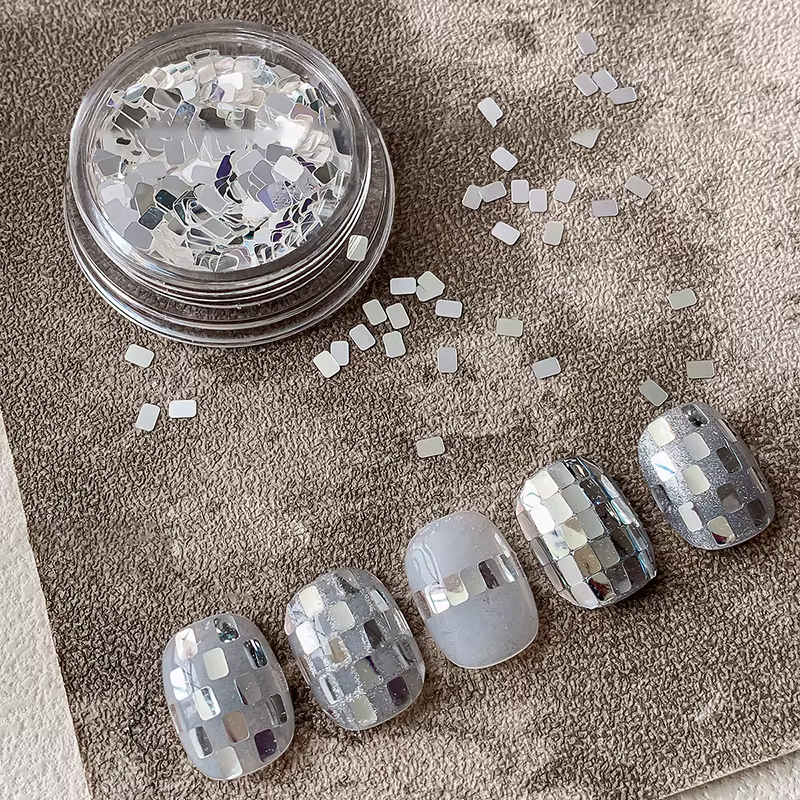 Bijoux à paillettes pour ongles carrés en argent