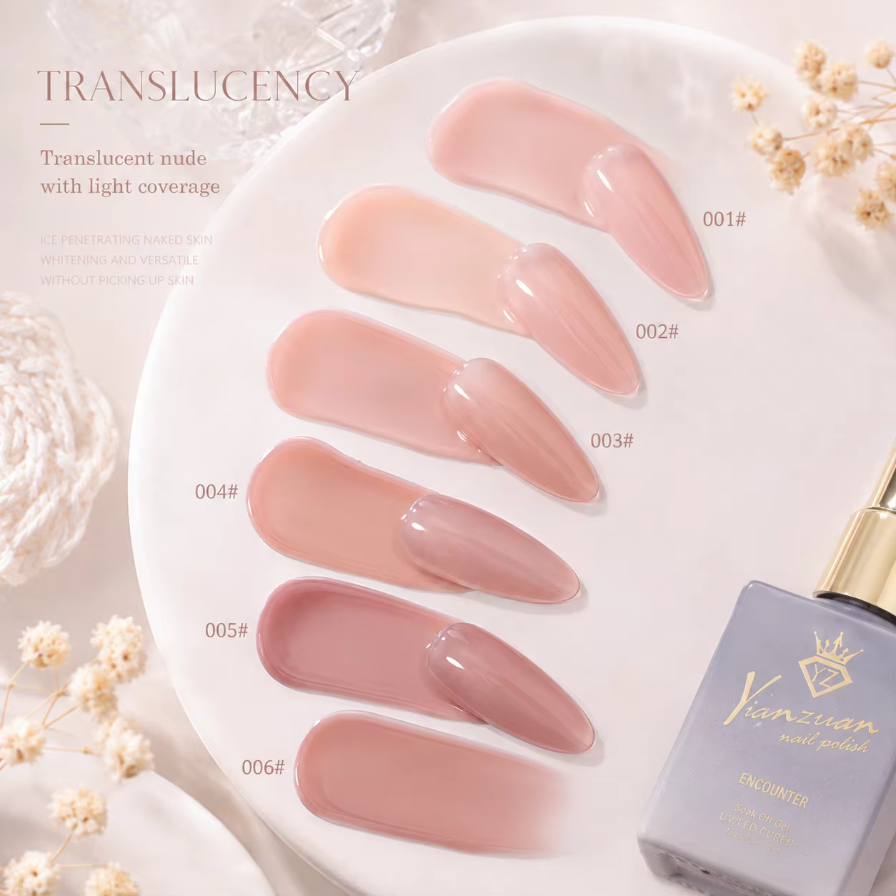 6 Couleurs Gel Polish Transparent Nude 15ml Rose Naturel Marron Gel UV LED Soak Off Haute Brillance Manucure pour Salon et DIY