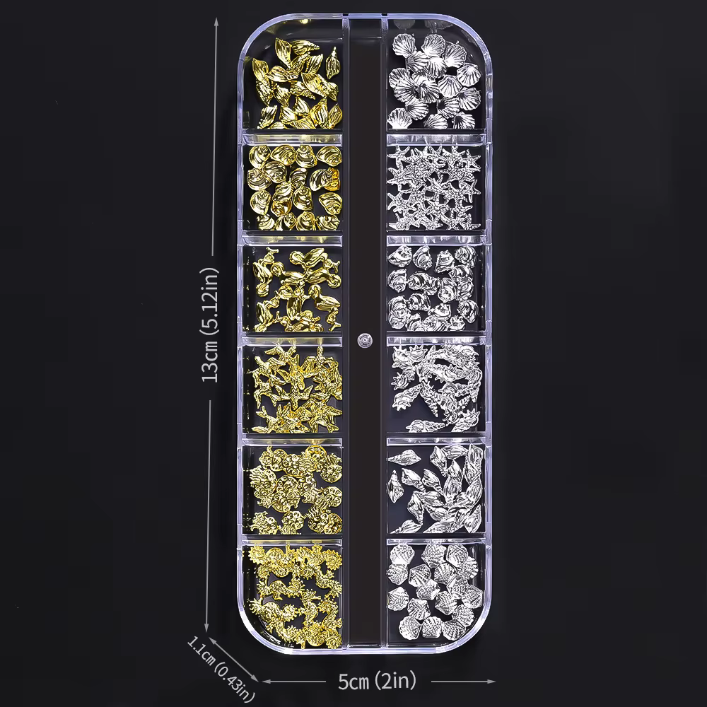 12 compartiments de breloques 3D en alliage pour nail art