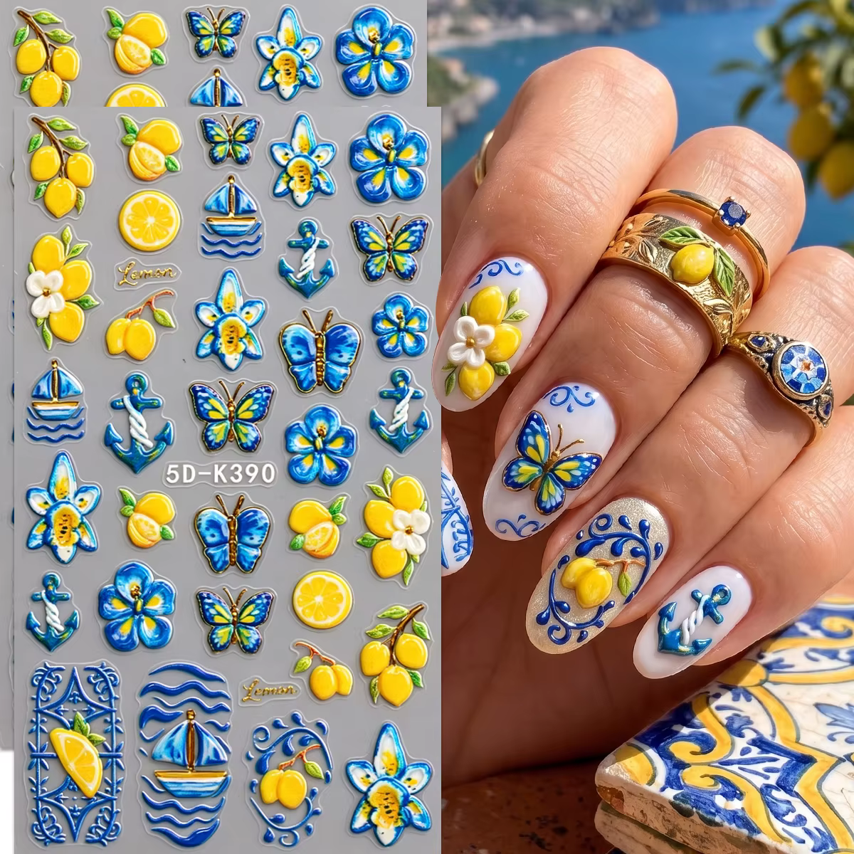Autocollants 5D pour ongles style méditerranéen