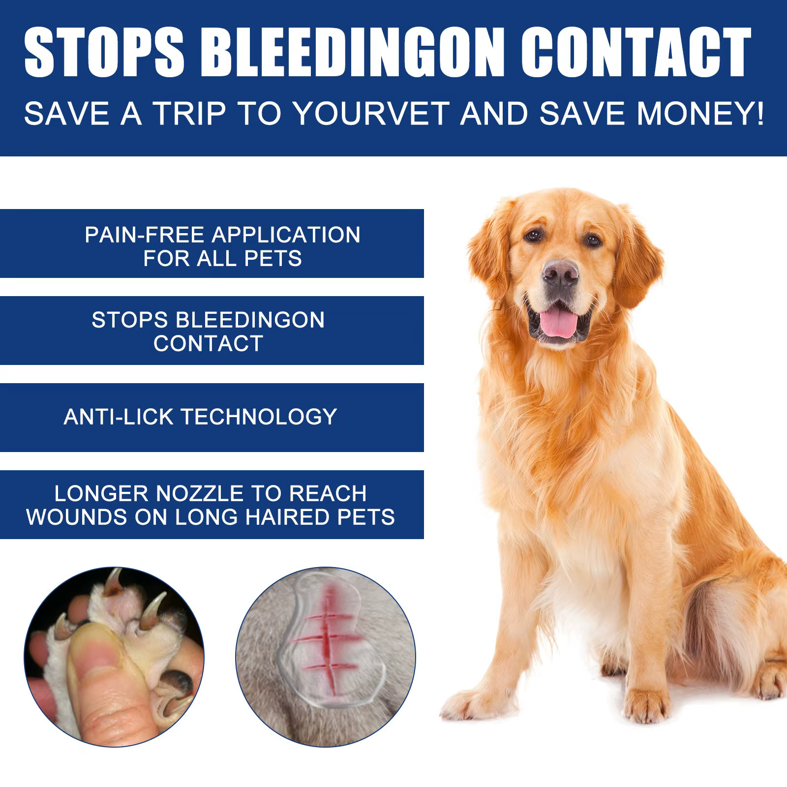 Gel hémostatique externe pour animaux de compagnie, aide à arrêter les saignements, cicatrisation des plaies, soulage les démangeaisons, nettoyage des plaies pour chiens et chats, liquide de soin de l
