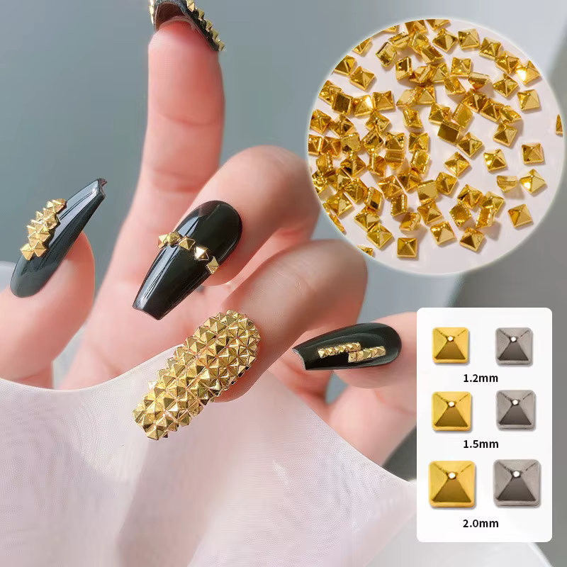 200 pièces/sac rivetage ongles ornement or argent cristal diamant