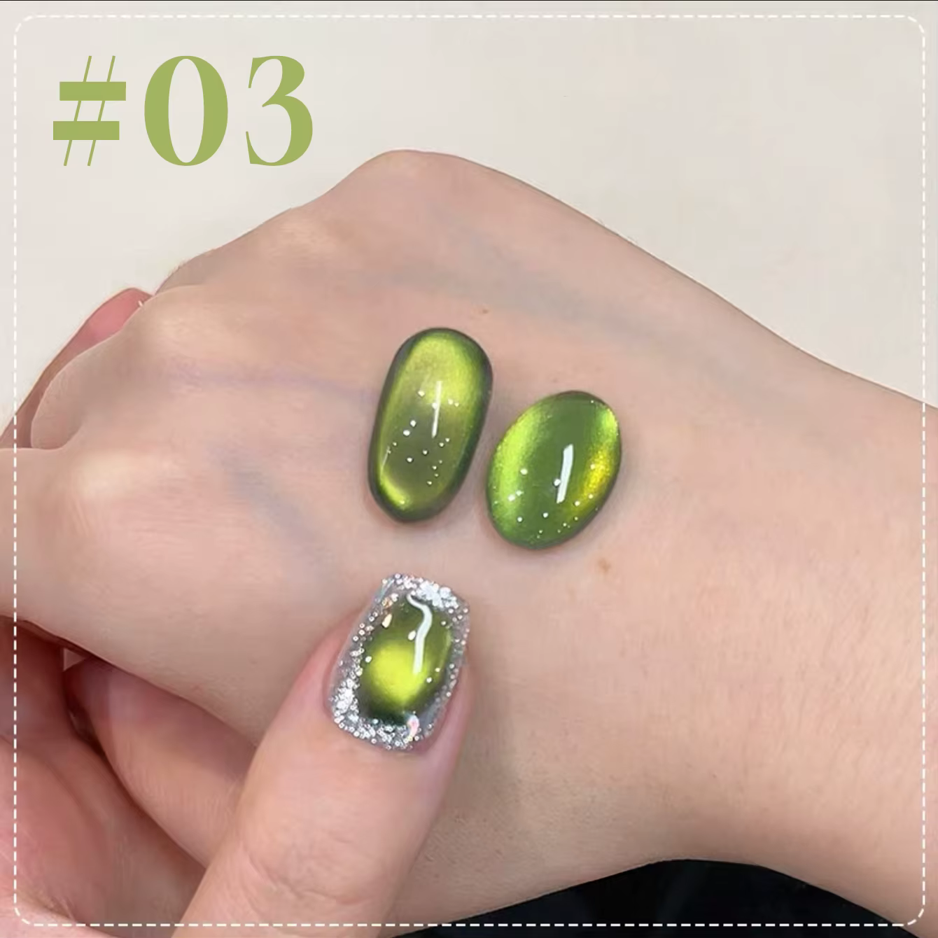 12ML 1-16 pièces 2025 nouvelles fournitures pour ongles Huai Shui bambou pavillon stroboscopique vert perle de verre
