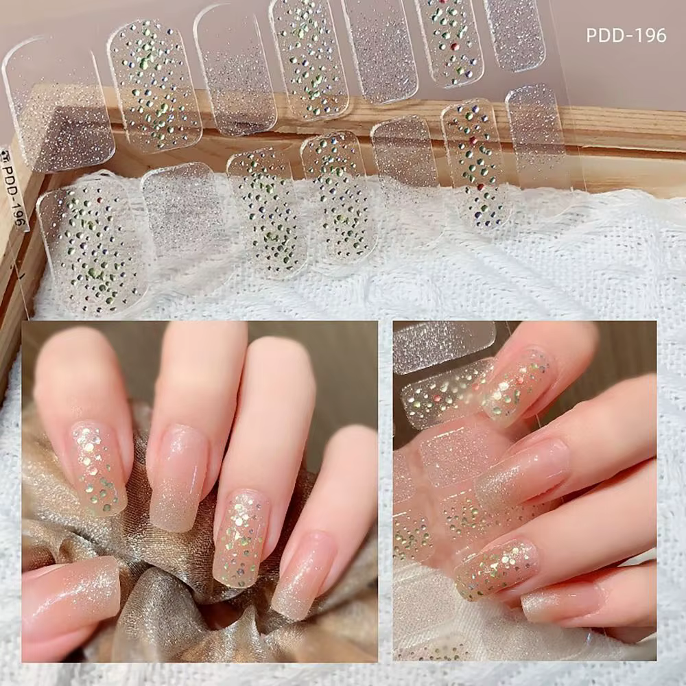 INS à la mode 14 bandes Gel ongles autocollants Semi-durci couverture complète Patch