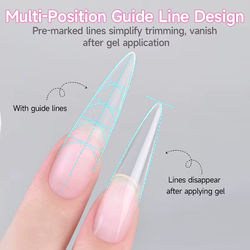 UR SUGAR 240PCS 10 Tailles Faux Ongles Préformés Slim avec Ligne Française Transparents Mat Longs Couverture Complète Pointes d'Ongles Extension Rapide