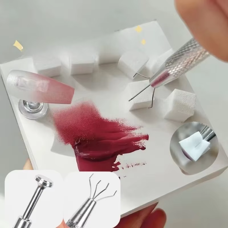Kit d'accessoires de manucure : Éponge carrée pour nail art + Pinceaux dégradés pour ongles + Stylo applicateur de gel – Outils tout-en-un pour la création de designs d'ongles DIY