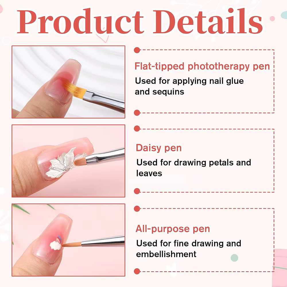 Ensemble de 3 pinceaux pour Nail Art
