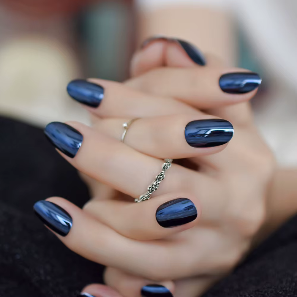 Faux ongles miroir bleu N64.Oval
