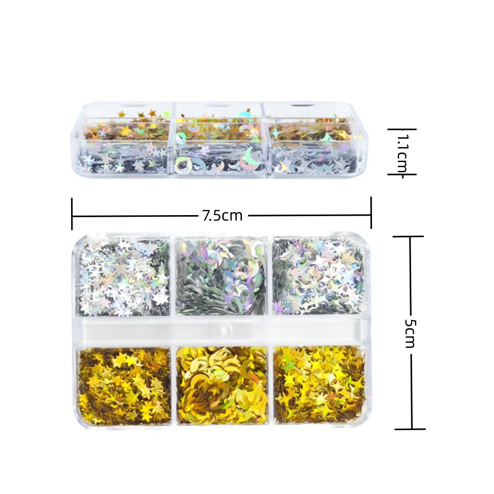 6 grilles brillant Nightsky ongles ornement flocons Chrome Holo argent or étoiles paillettes ensemble UV Gel Nailtips