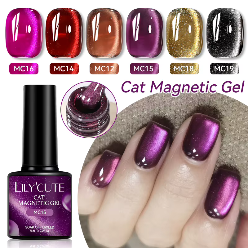 LILYCUTE 7ml café or paillettes chat Gel magnétique hiver automne rouge marron série tremper UV LED Gel vernis manucure Nail Art