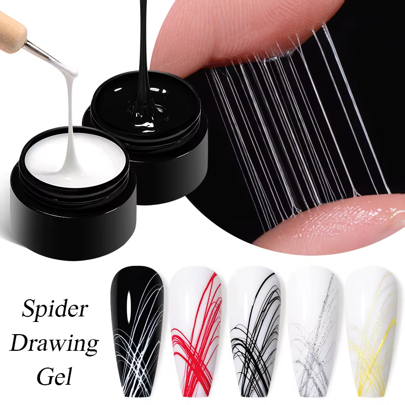 Vernis à ongles Gel à dessin en fil d'araignée noir blanc toile