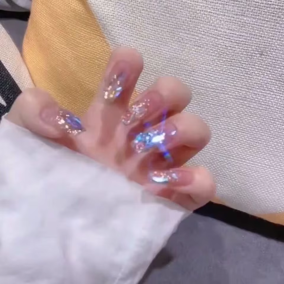 Blingbling Nail Art Glace Transparent Aurora Diamant Rêve Fée Faux Ongles Ongle Artificiel pour Fille