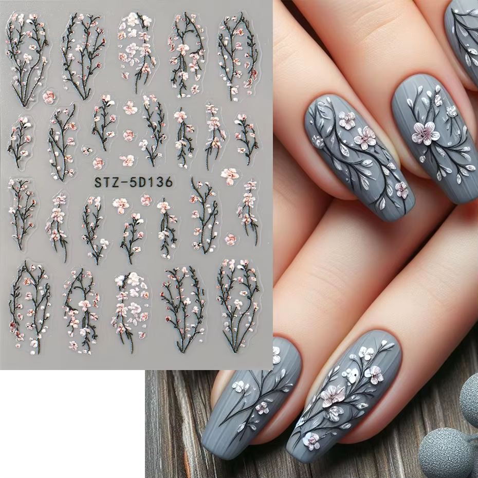 Breloques fleurs ongles autocollants Floral floraison fleur de cerisier