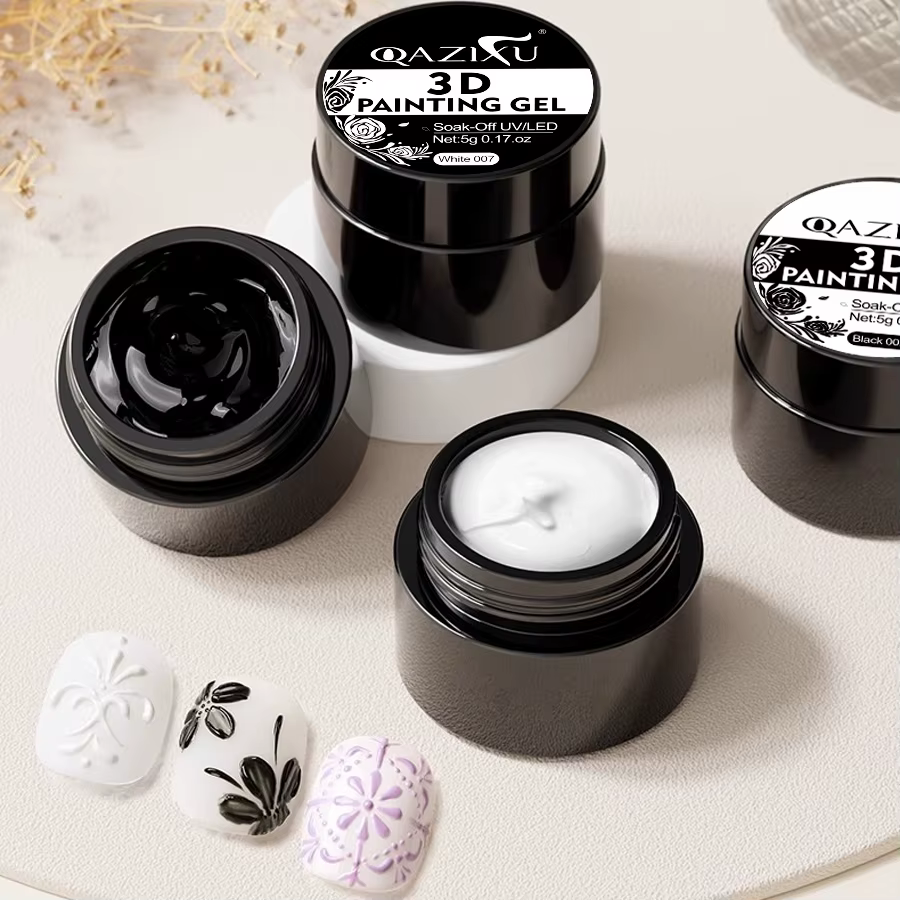 QAZIXU 1/2 pièces 3D peinture Gel noir blanc Gel vernis à ongles Semi Permanent solide moulage Gel pour Nail Art bricolage sculpter façonnage