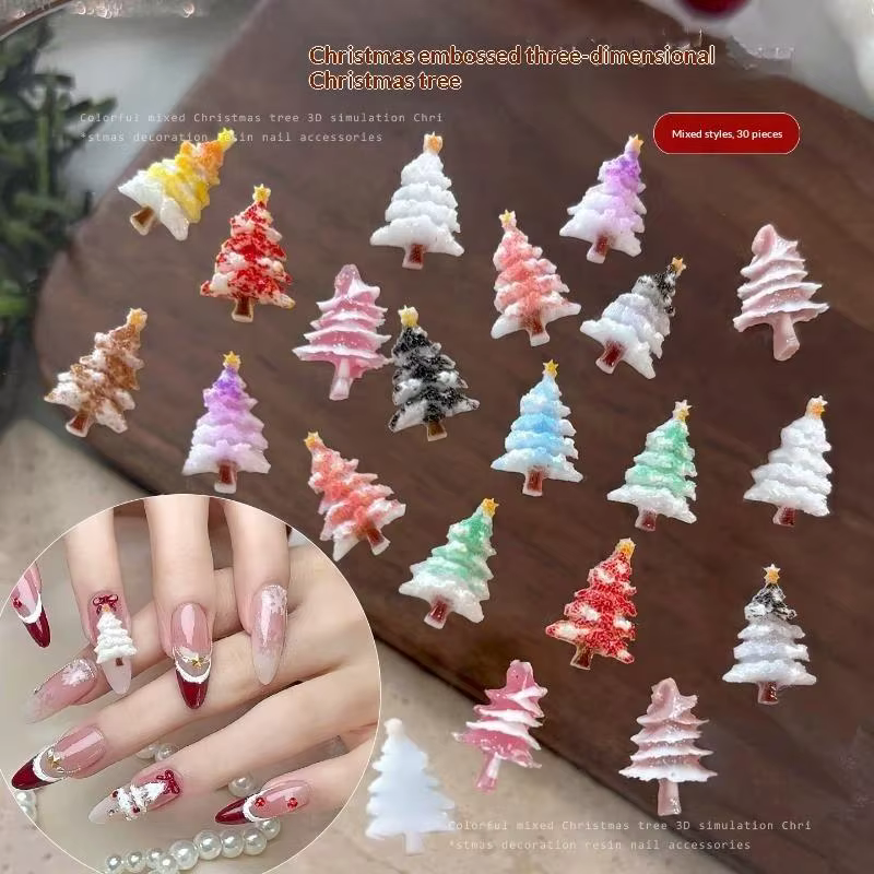 30 pièces, décorations pour ongles sur le thème de l’arbre de Noël, adorables paillettes, mini ornements en résine et en cristal pour la décoration d’ongles, idéal pour les créations manucure d’hiver 