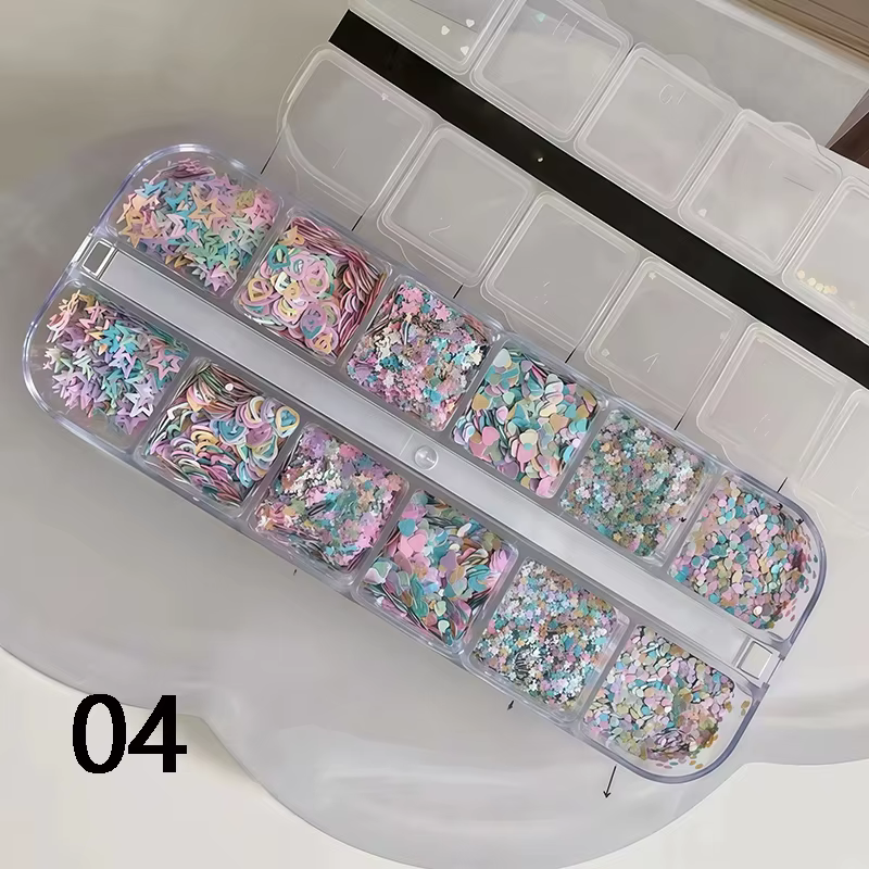 1 morceau d'accessoires pour nail art à paillettes à pois à 12 grilles