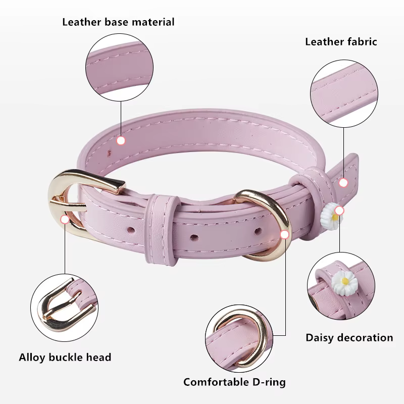 Collier en cuir PU pour animal de compagnie, accessoires mignons pour chien, ULde traction en alliage, boucle de cou pour chat, nounours et schnauzer, détruire et décorer