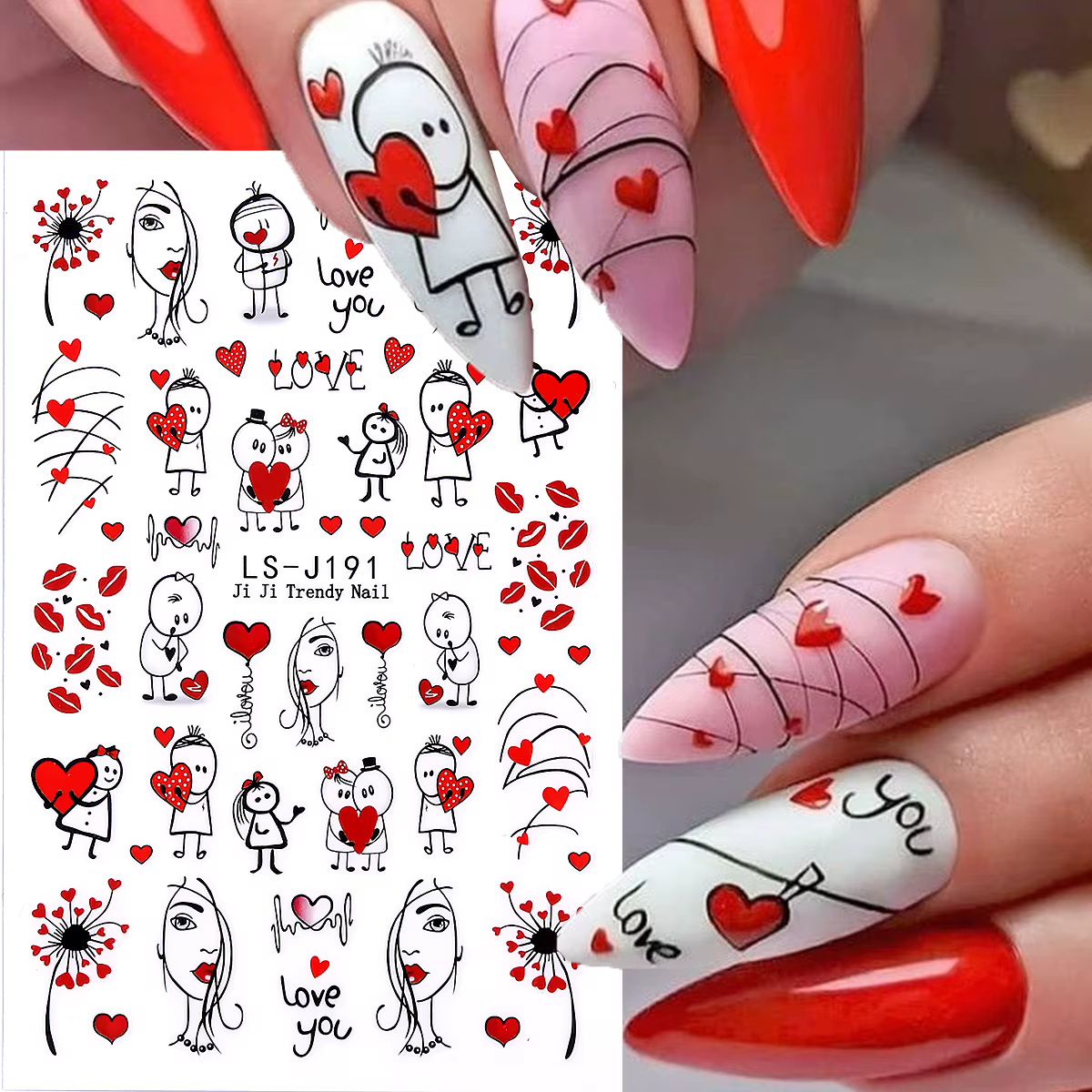 Autocollants pour ongles doux pour la saint-valentin
