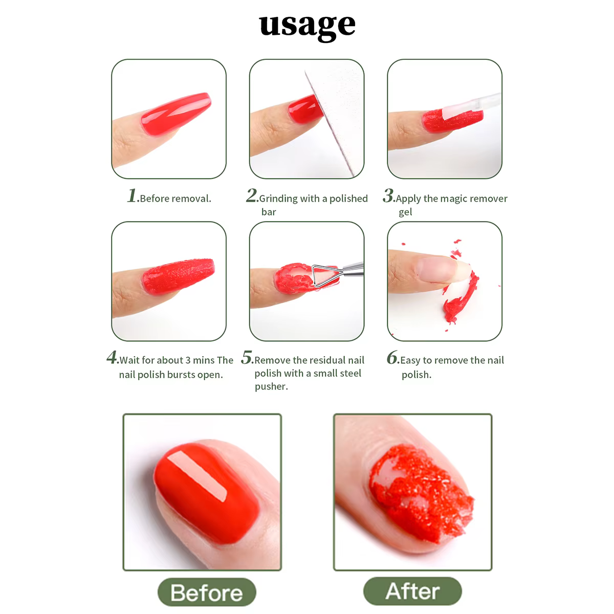 Ensemble de 1/2 pièces de dissolvant magique pour ongles avec outil de retrait