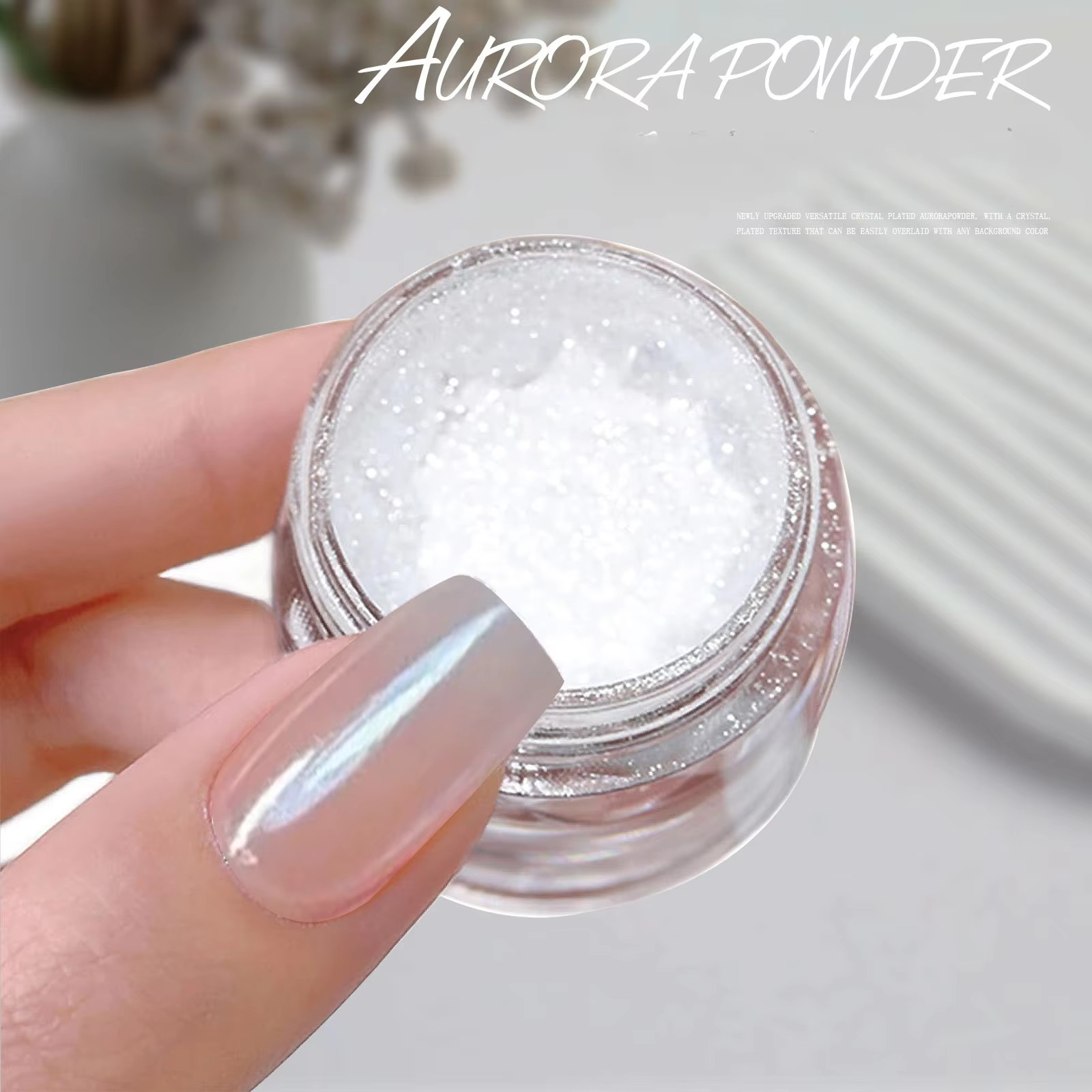 Haute luminosité glace transparent cristal Aurora ongles poudre miroir paillettes poussière Chrome clair de lune blanc