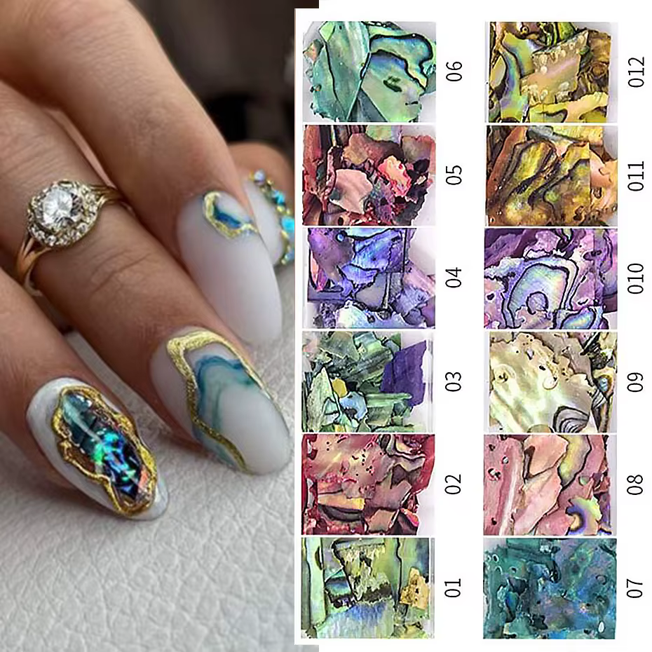 12 grilles irrégulières coquille d'ormeau Nail Art flocons naturel