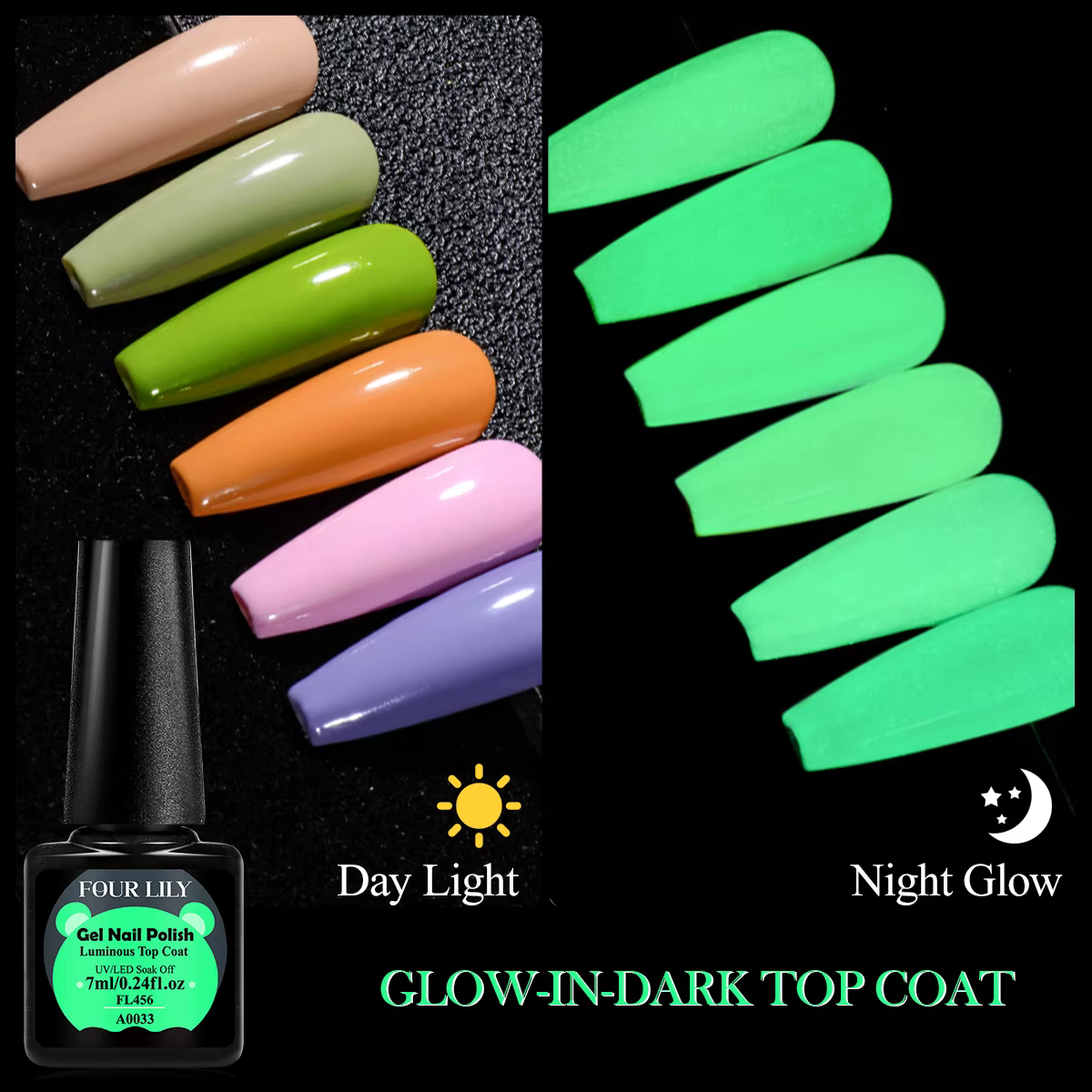 Quatre Lily 7ml couche de finition lumineuse Gel Vernis à ongles brillant dans la nuit paillettes Semi Permanent UV