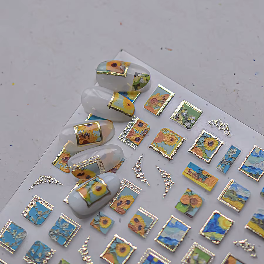 Autocollants pour ongles tournesol rétro
