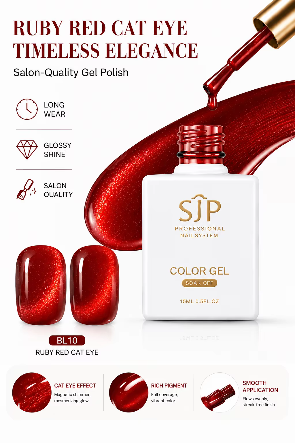 Gel magnétique pour ongles œil de chat rouge