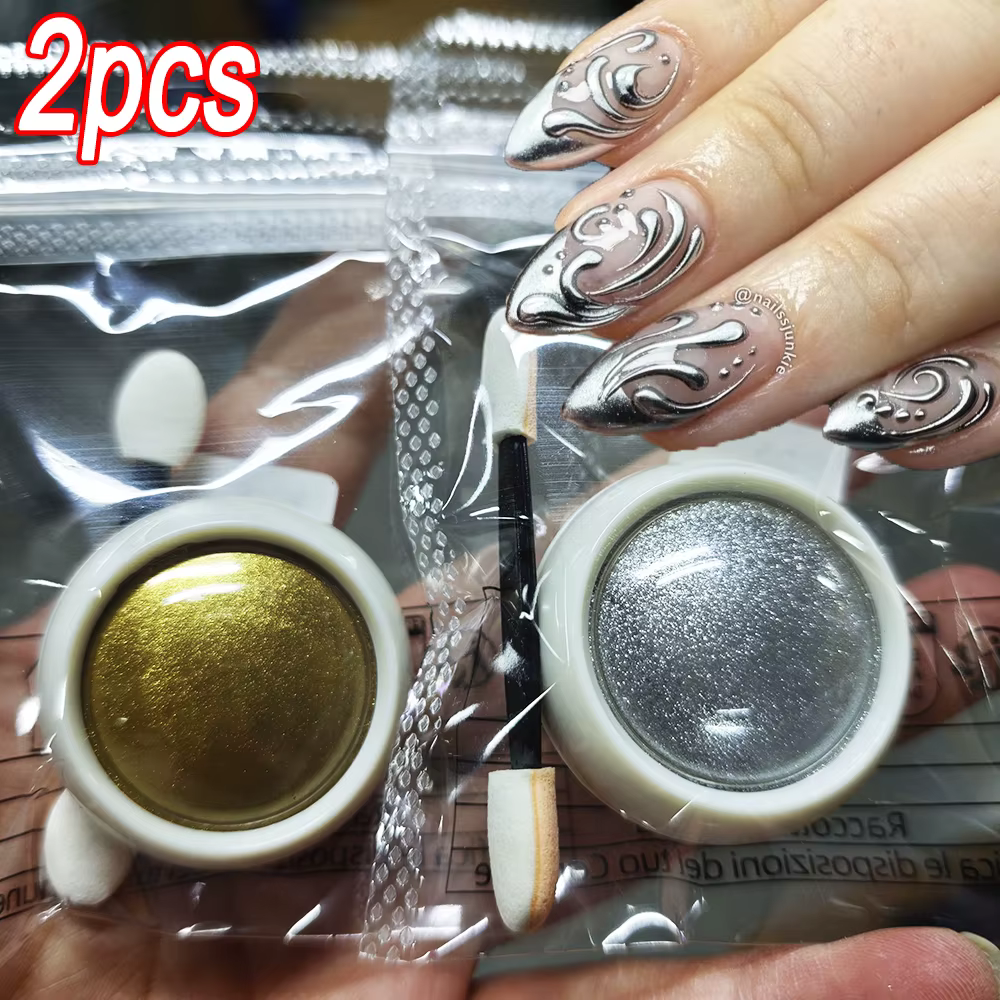 1/2PCS Poudre à Frotter Chrome Effet Miroir Métallique Or Argent Ultra Fine pour Nail Art