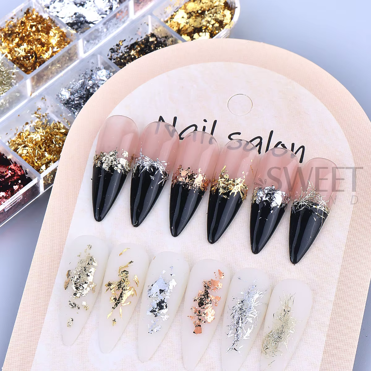 12 grilles magnifiques feuilles d'or scintillantes pour Nail Art