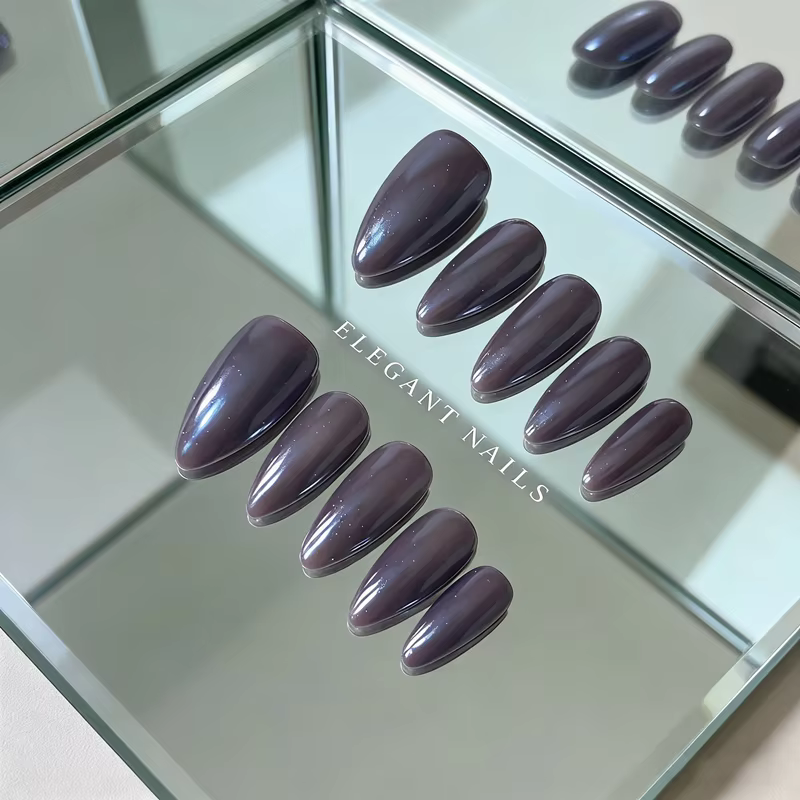 10 pièces presse à la main sur les ongles couleur noire de pistolet Aurora acrylique faux
