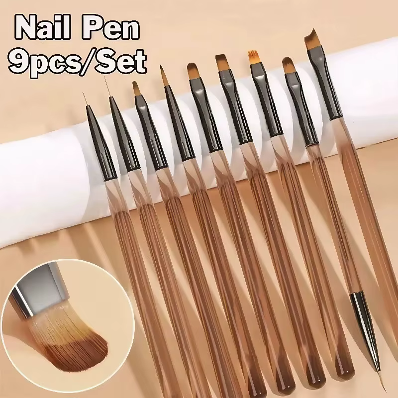Ensemble de 9 pinceaux pour nail art gris/marron