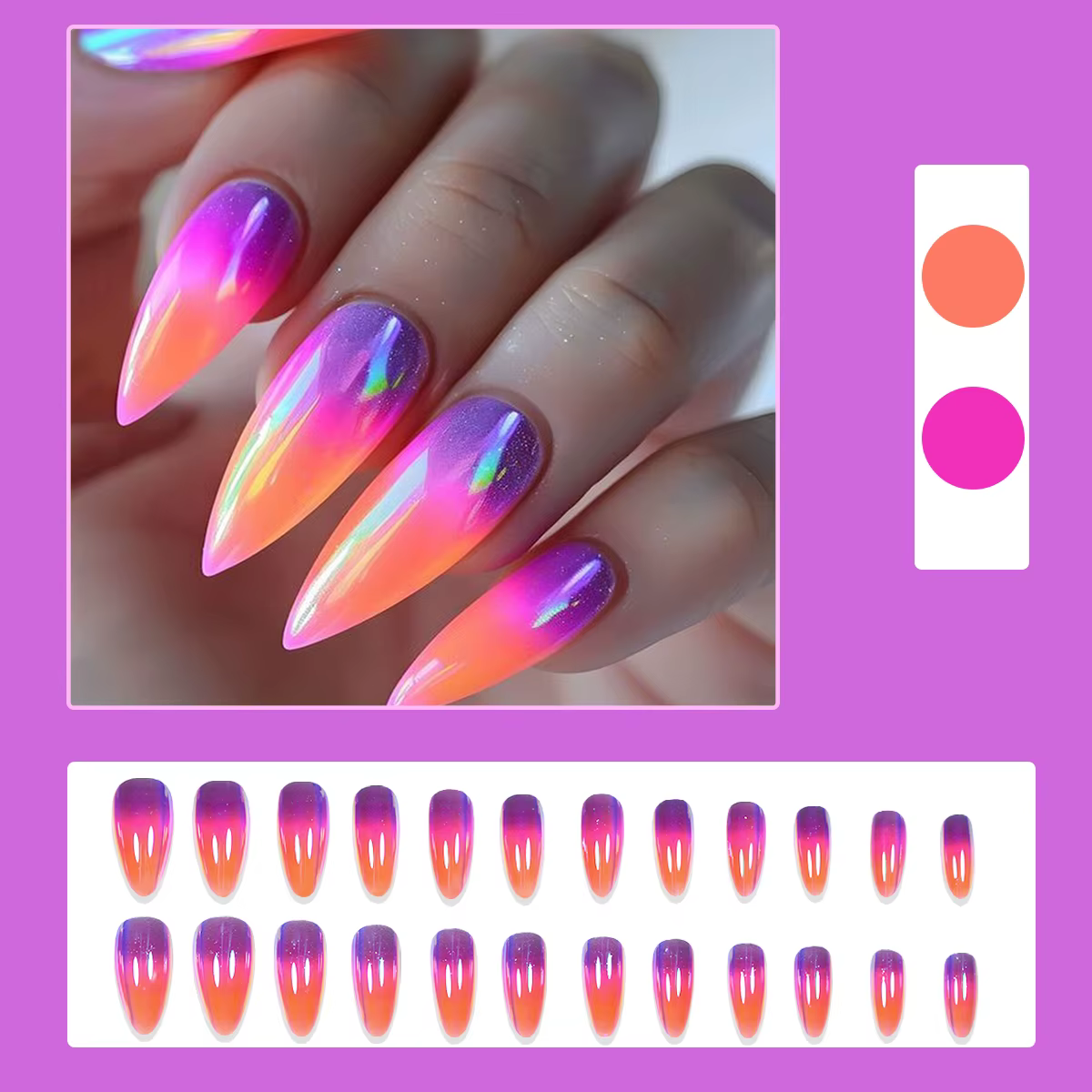 Amande Fake N64 Colorful Gradient Design Handles Amovible Fashion False N64 Long souhaits on N64 Wearable Full Cover Manucure 24Pcs