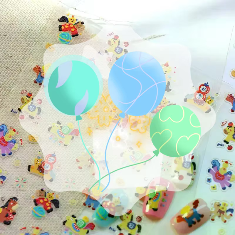 Autocollants 3D pour ongles motif cheval de dessin animé