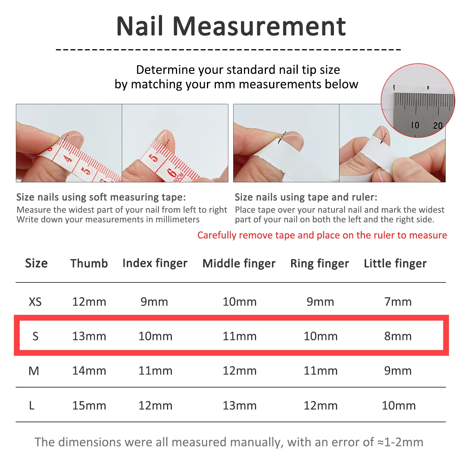 Taille S à la main acrylique presse sur ongles court carré rond faux