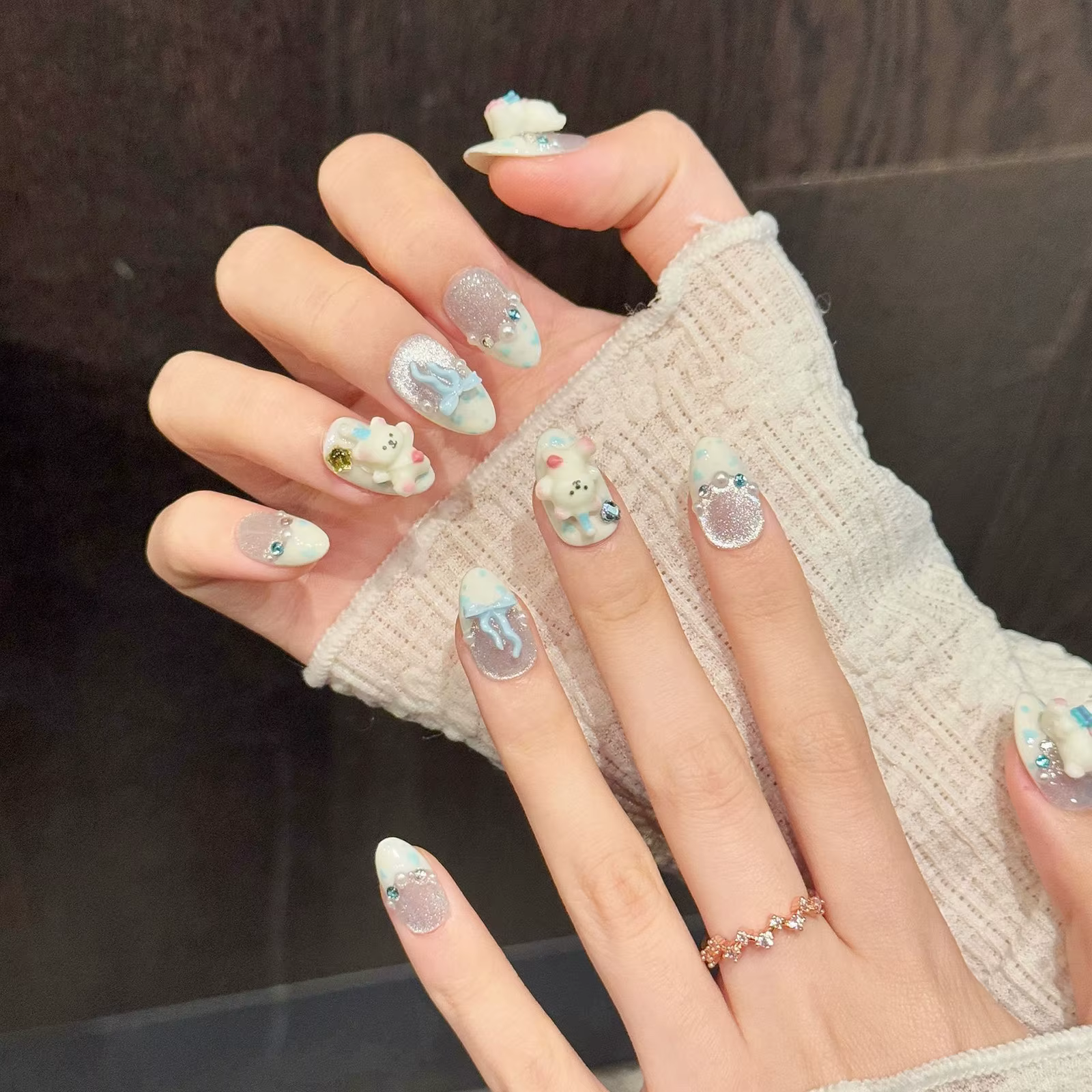Faux ongles à pression en forme d'ours 3D