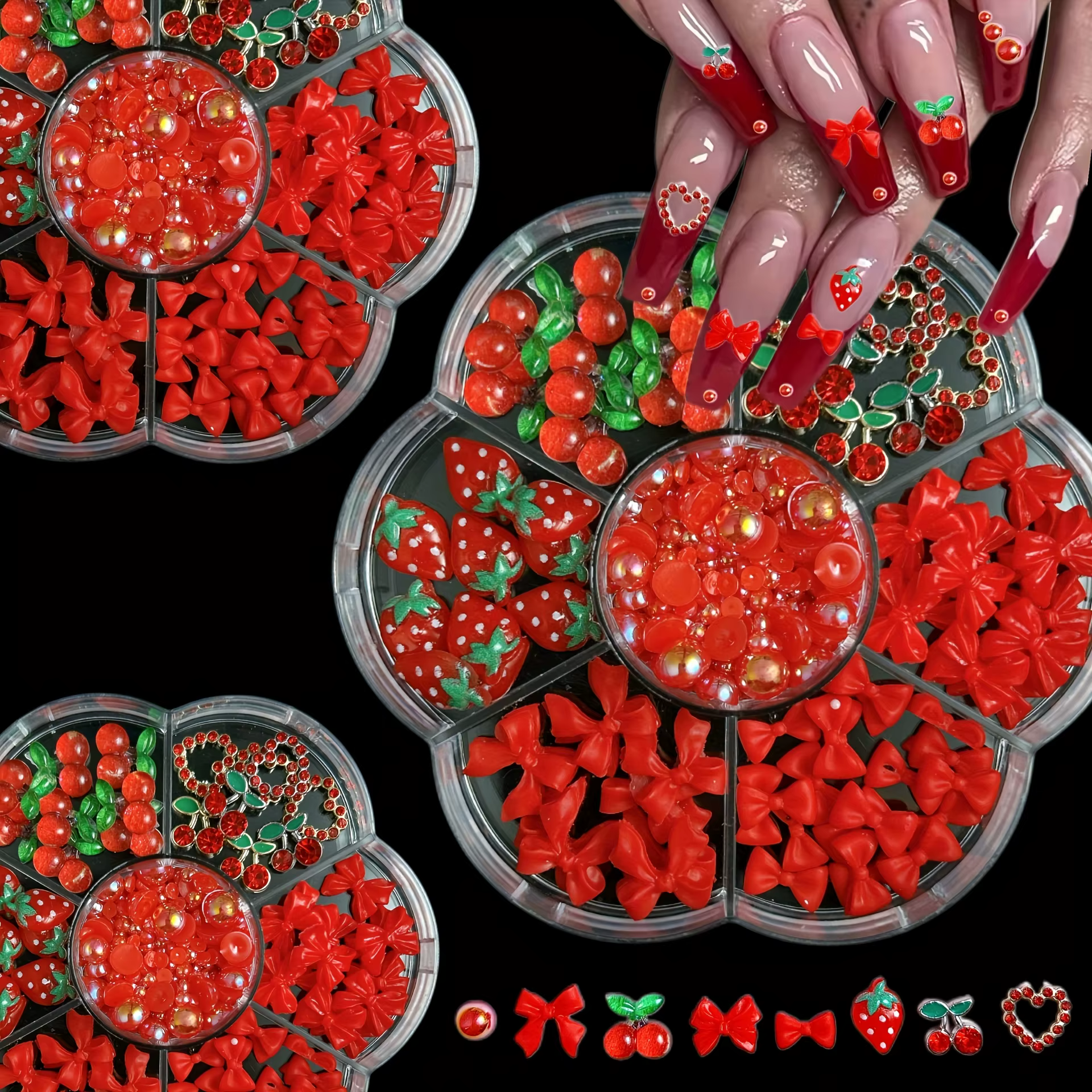 Breloques pour ongles, mélange aléatoire de fleurs de fraises