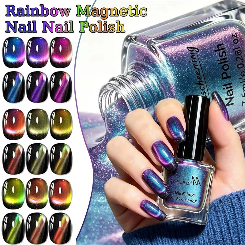 Vernis à ongles magnétique polarisé effet œil de chat bleu irisé